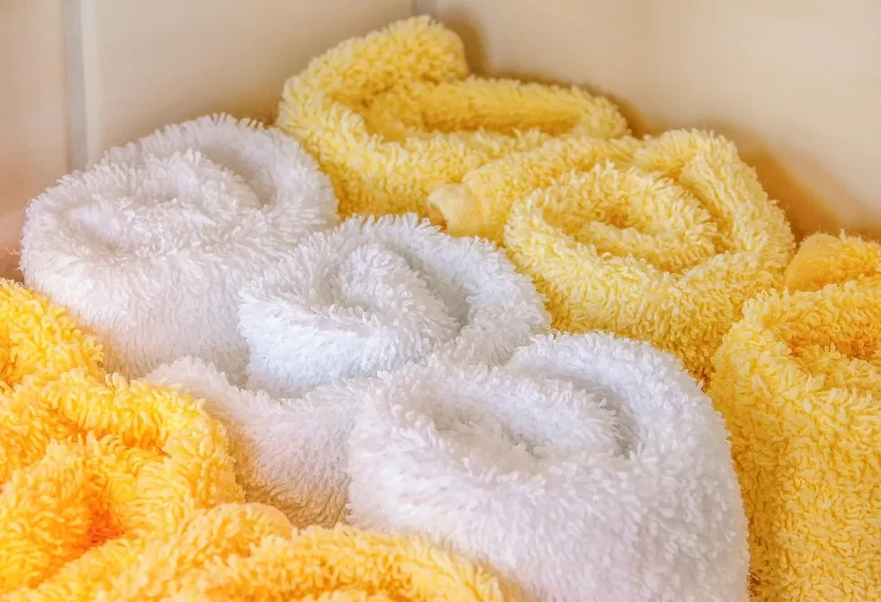 Clever towel storage for a tiny bathroom